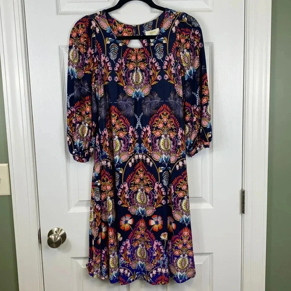 Anthropologie Maeve Sawyer navy floral open back dress sz xs - Picture 2 of 10